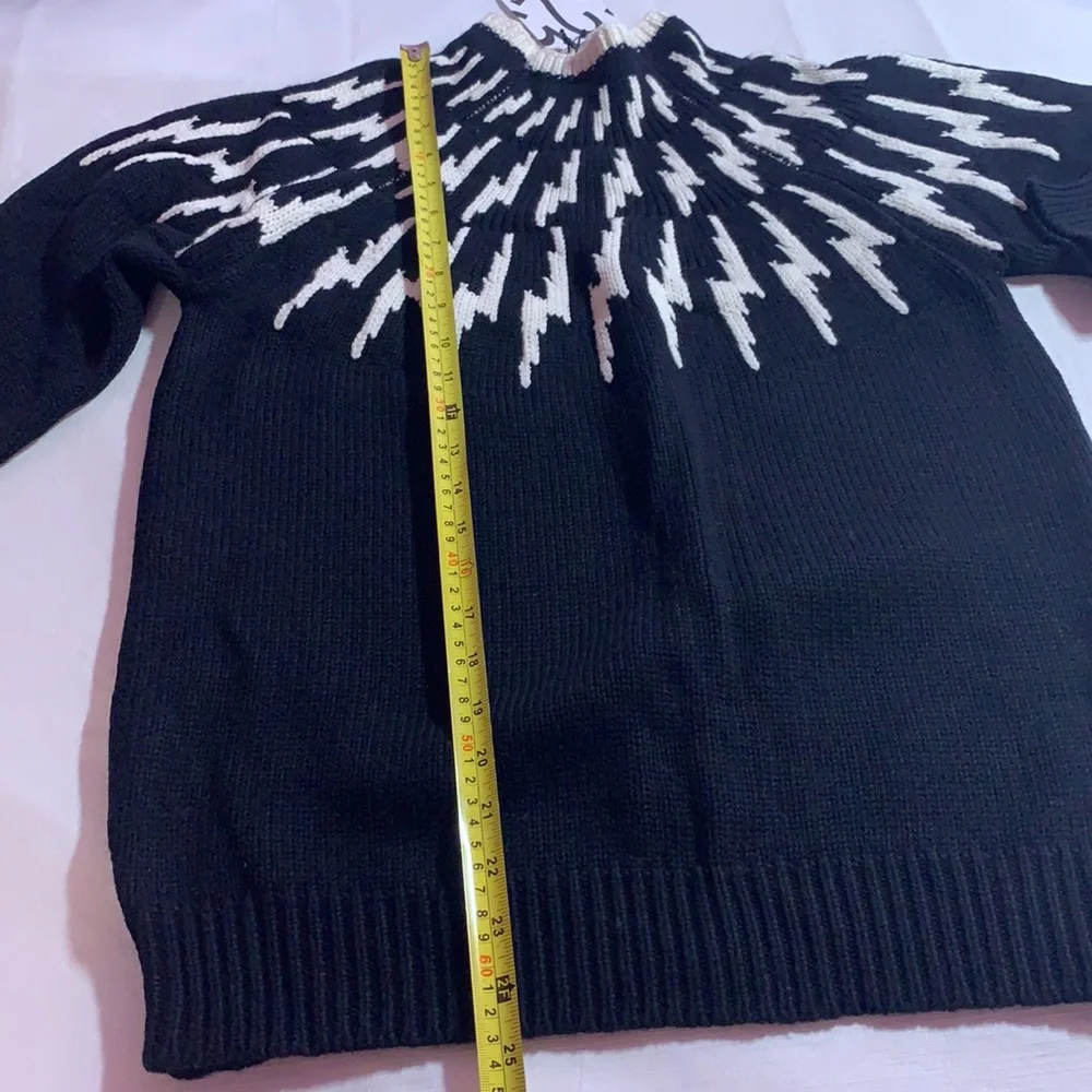 525 America wool sweater pullover turtleneck knit contrast cotton zigzag retro L - Picture 12 of 16